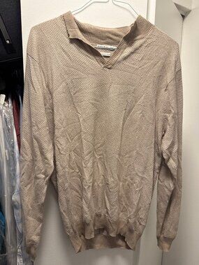Peter Millar Men's Medium Tan Textured V-Neck Sweater
